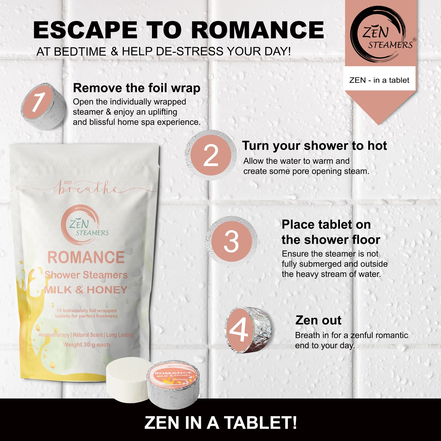 ROMANCE Milk &amp; Honey Shower Steamer