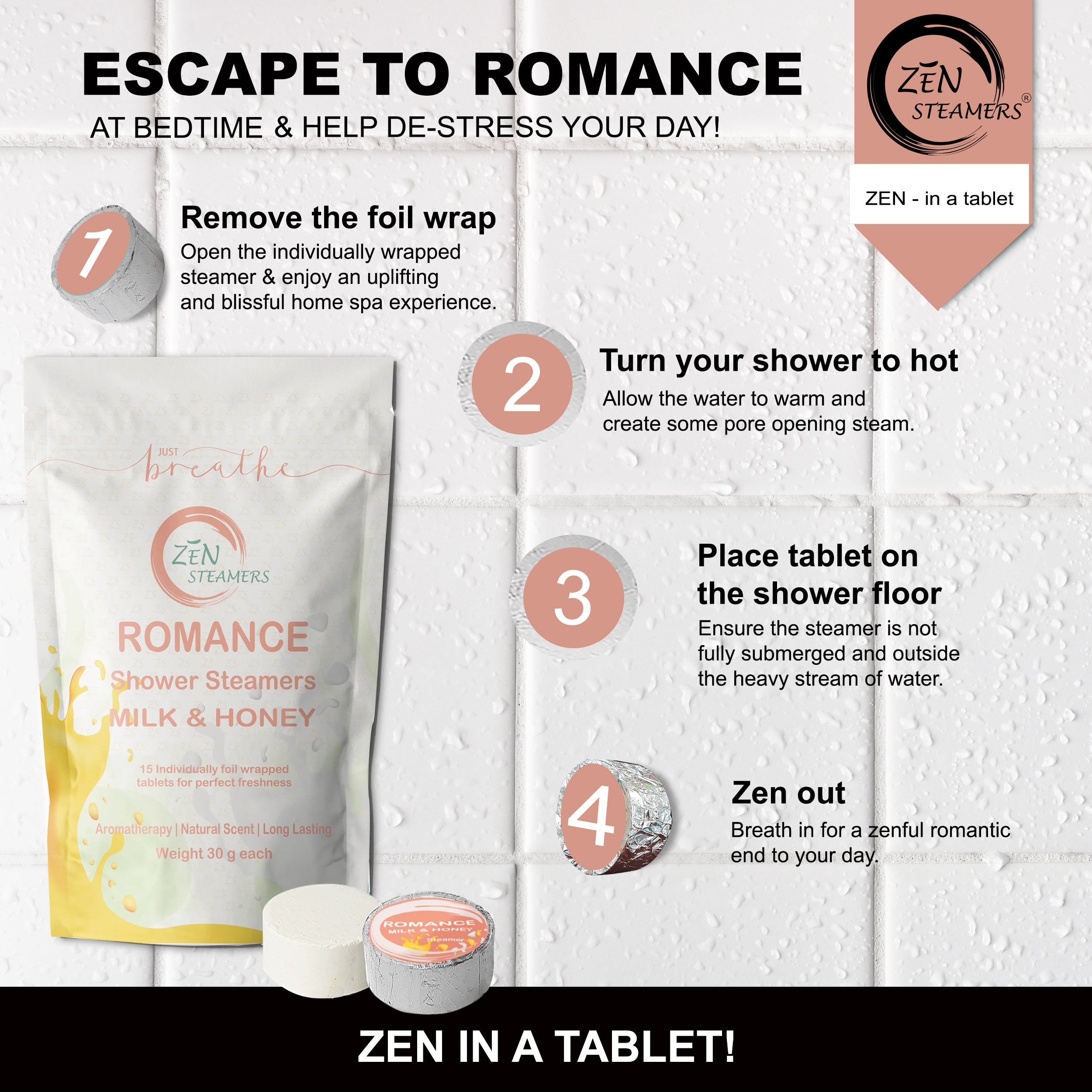ROMANCE Milk &amp; Honey Shower Steamer